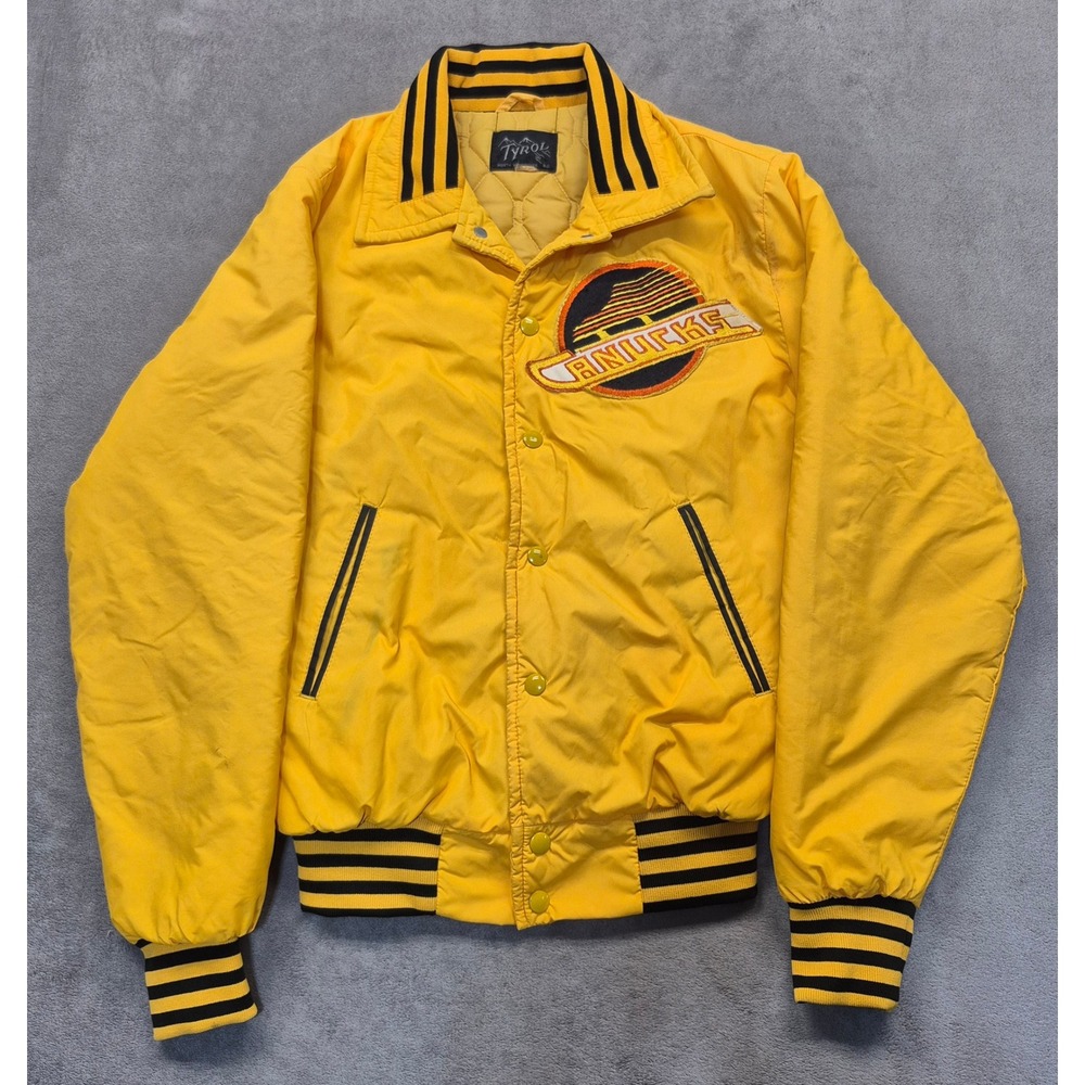 Vintage Tyrol Vancouver Canucks Flying Skate Yellow Bomber Jacket Mens Medium